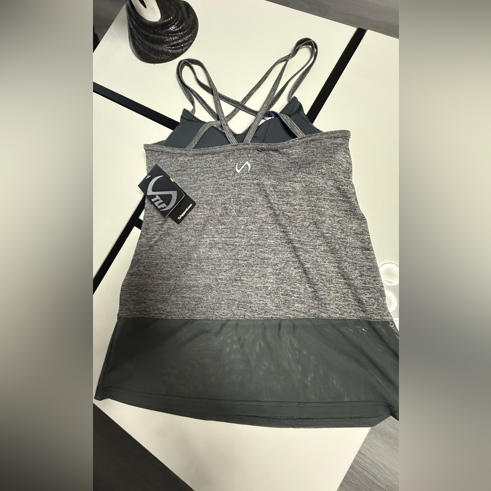 NEW NWT TLF Apparel Vitality Mesh Layered Tank Top - Size S - Heather Grey/Black - Picture 2 of 9